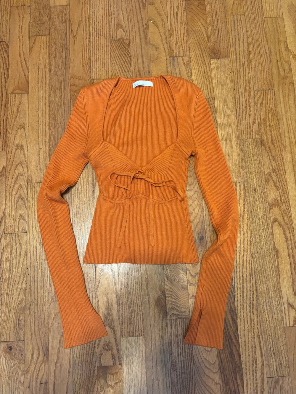 OAK + FORT Ribbed Tie-Front Top in Burnt Orange